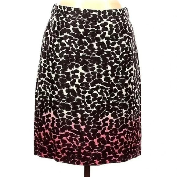 J. Crew | Wildcat Black To Pink Ombre Linen Leopard Print Pencil Skirt Size 4 - Picture 2 of 4